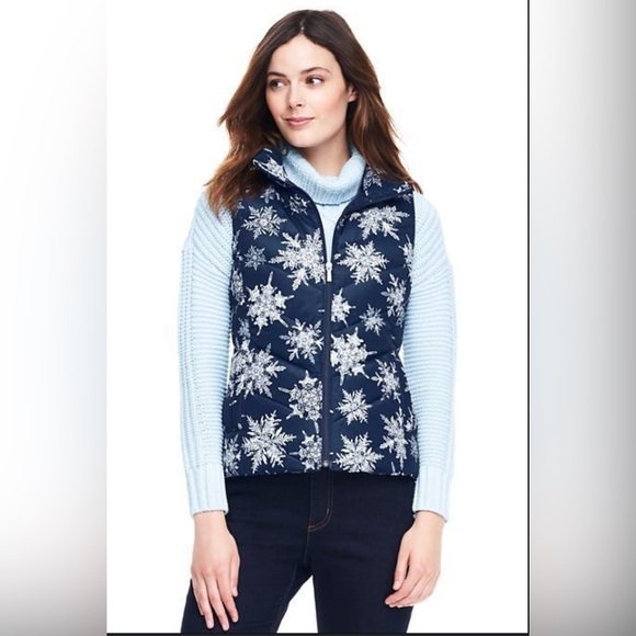 Hyper Dry water Resistant Down by Lands’End Snowflake Sleeveless Vest Jacket - Picture 1 of 13